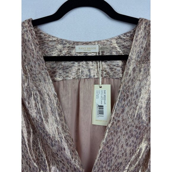 Women’s Ramy Brook Silk Gold Scale Printed Wrap Style Dress Sz 4 - Picture 3 of 7